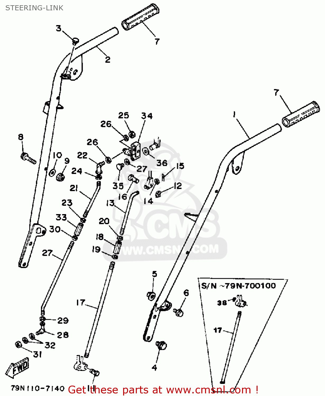 Yamaha YS624T SNOW THROWER 1988 STEERINGLINK buy original STEERING