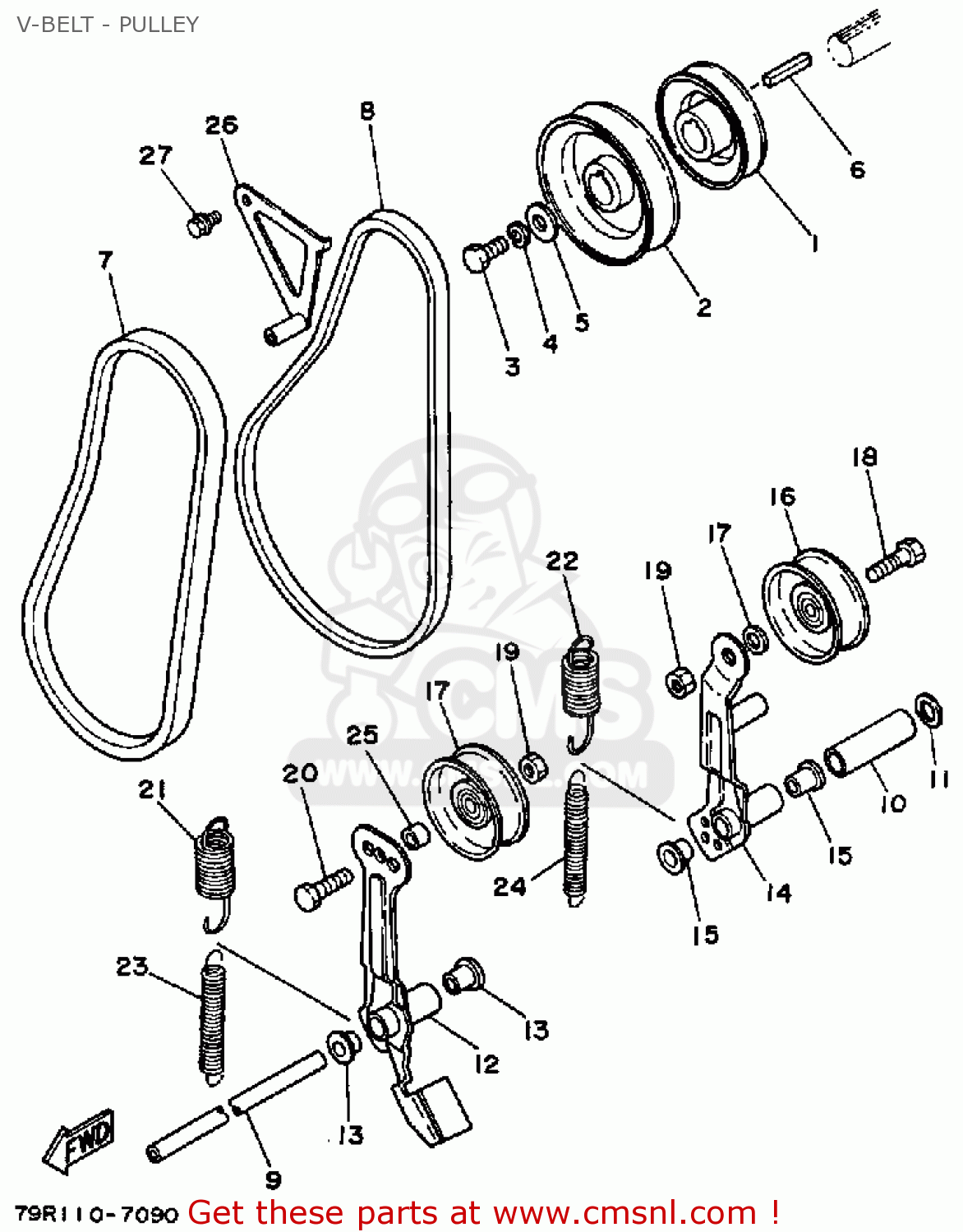 Yamaha YS624W SNOW THROWER 1988 V-BELT - PULLEY - buy original V-BELT ...