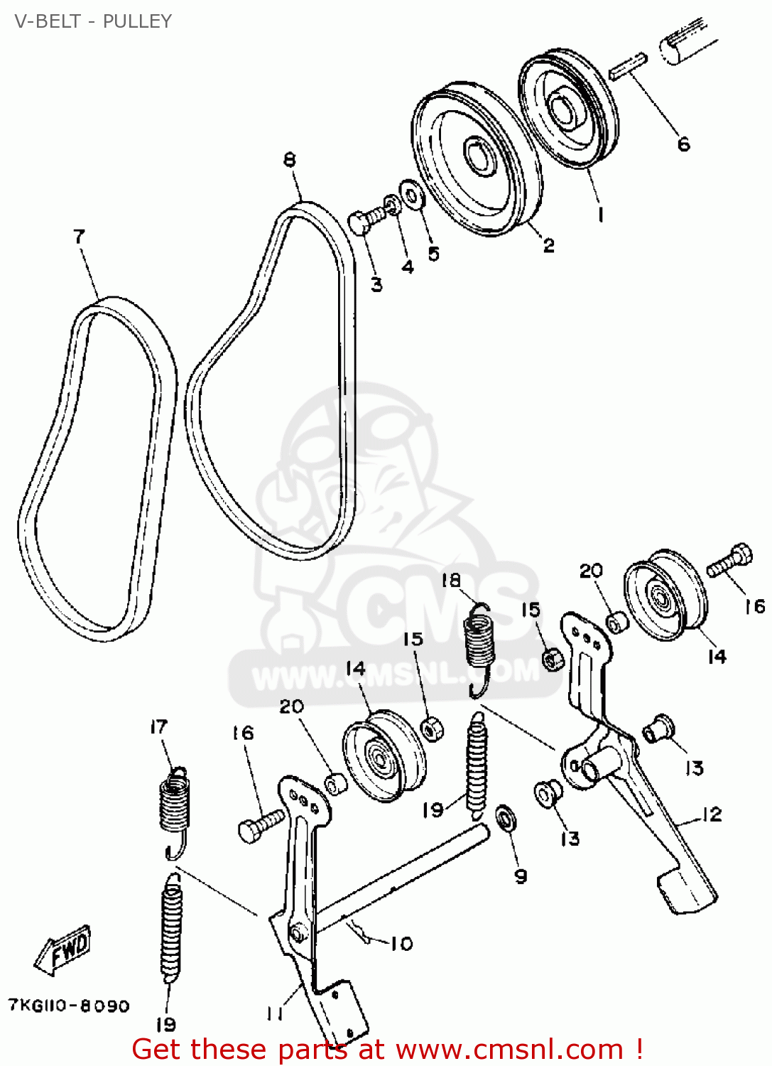 Yamaha YS828WM SNOW BLOWER 1988 V-BELT - PULLEY - buy original V-BELT ...