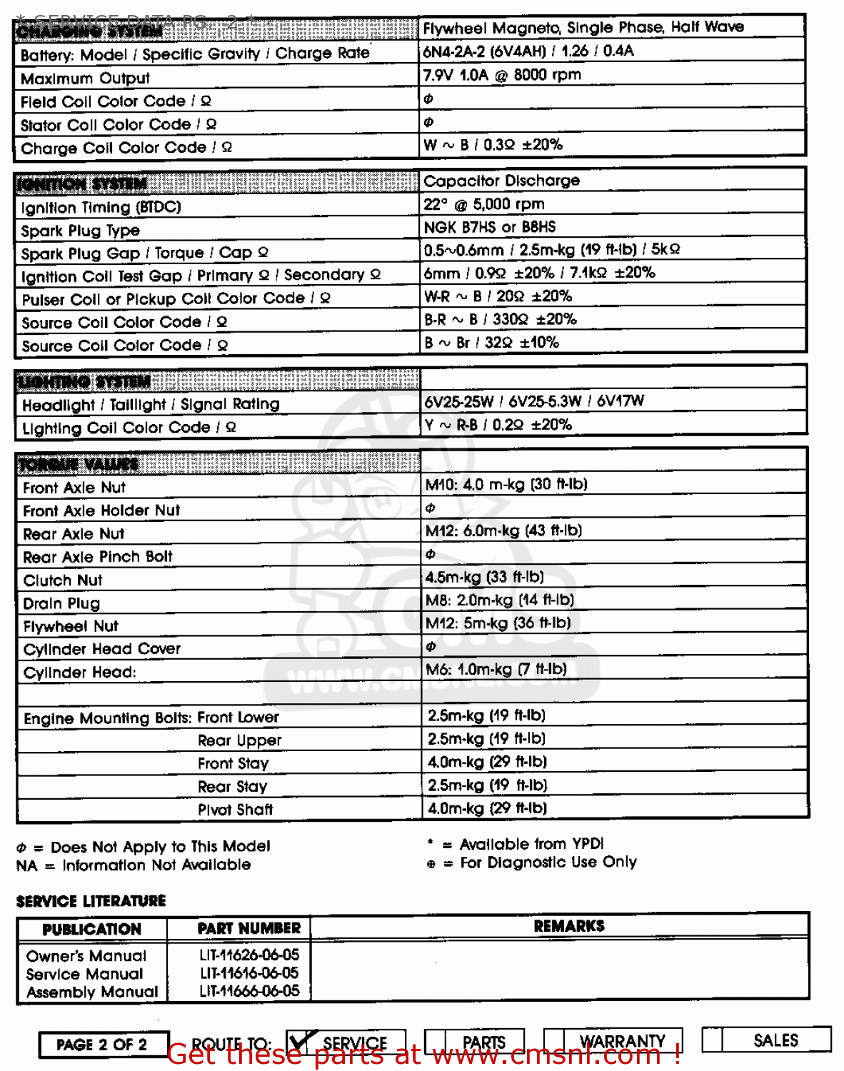 Yamaha YSR50 1987 (H) USA * SERVICE DATA PG. 1 * - buy original ...