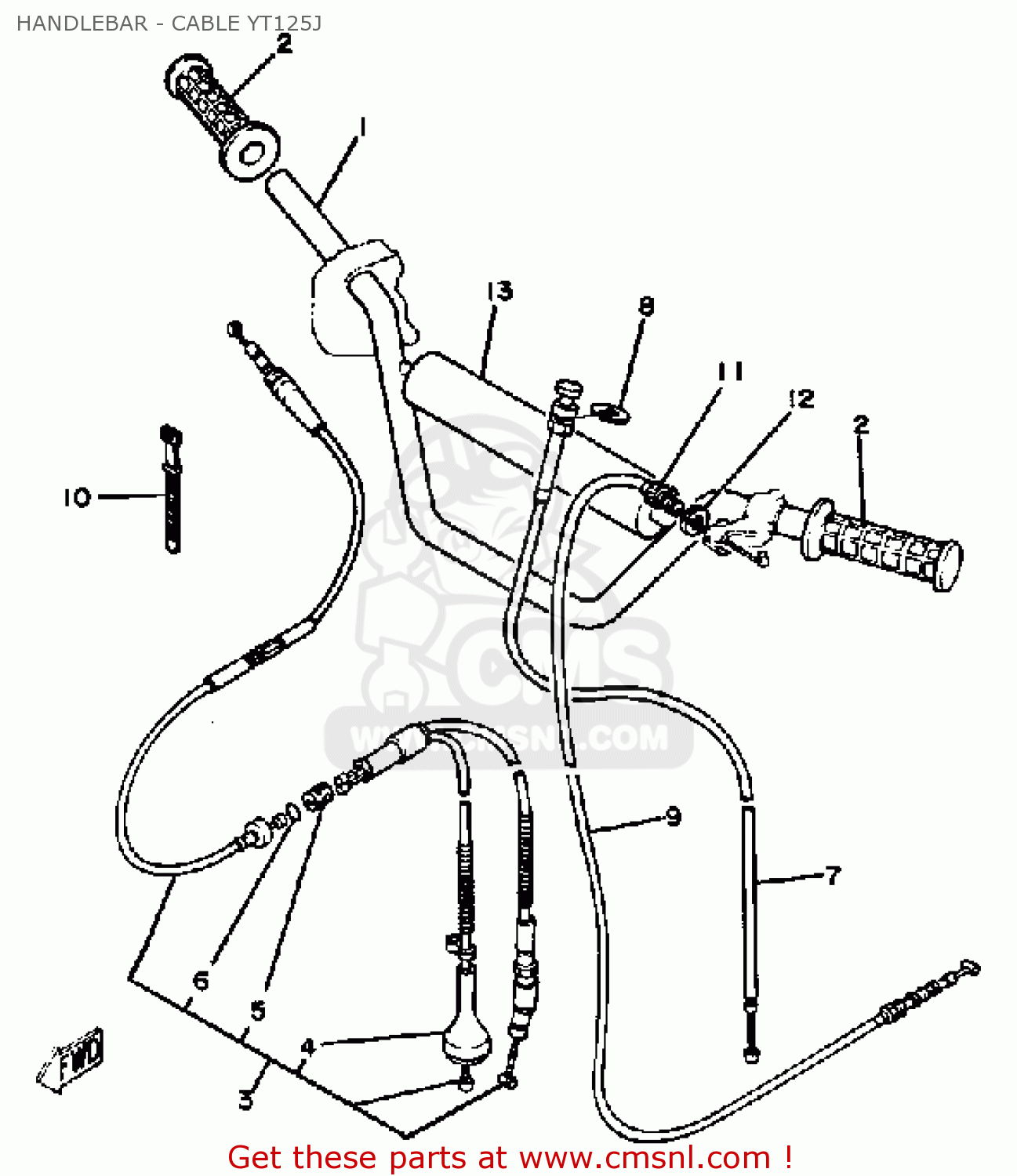 Yamaha YT125J 1982 HANDLEBAR - CABLE YT125J - buy original HANDLEBAR ...