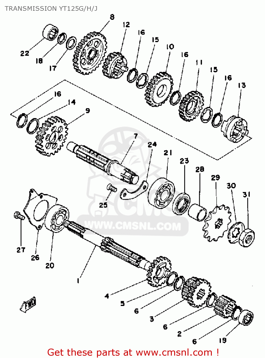 Yamaha YT125J 1982 TRANSMISSION YT125G/H/J - buy original TRANSMISSION ...