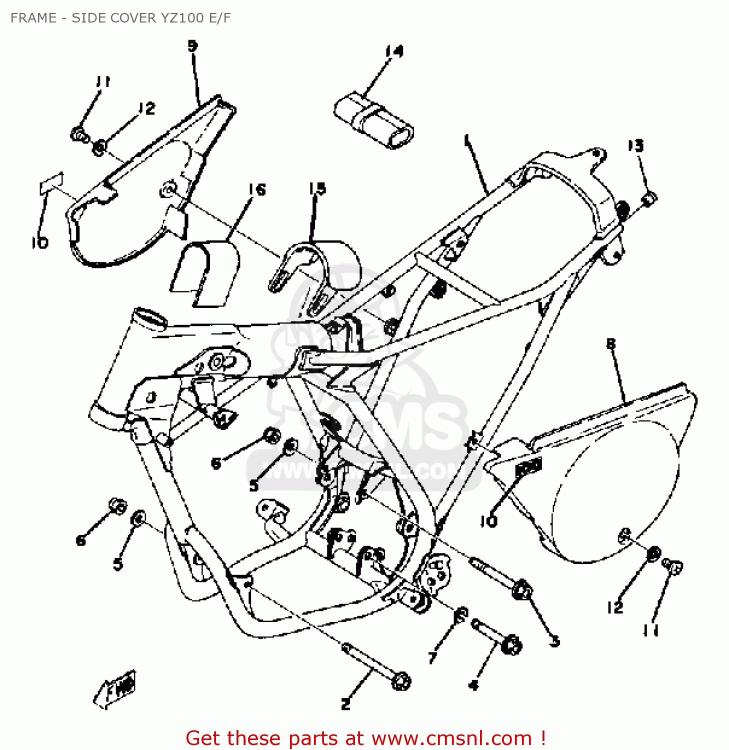 Yamaha YZ100 1977 USA FRAME - SIDE COVER YZ100 E/F - buy original FRAME ...