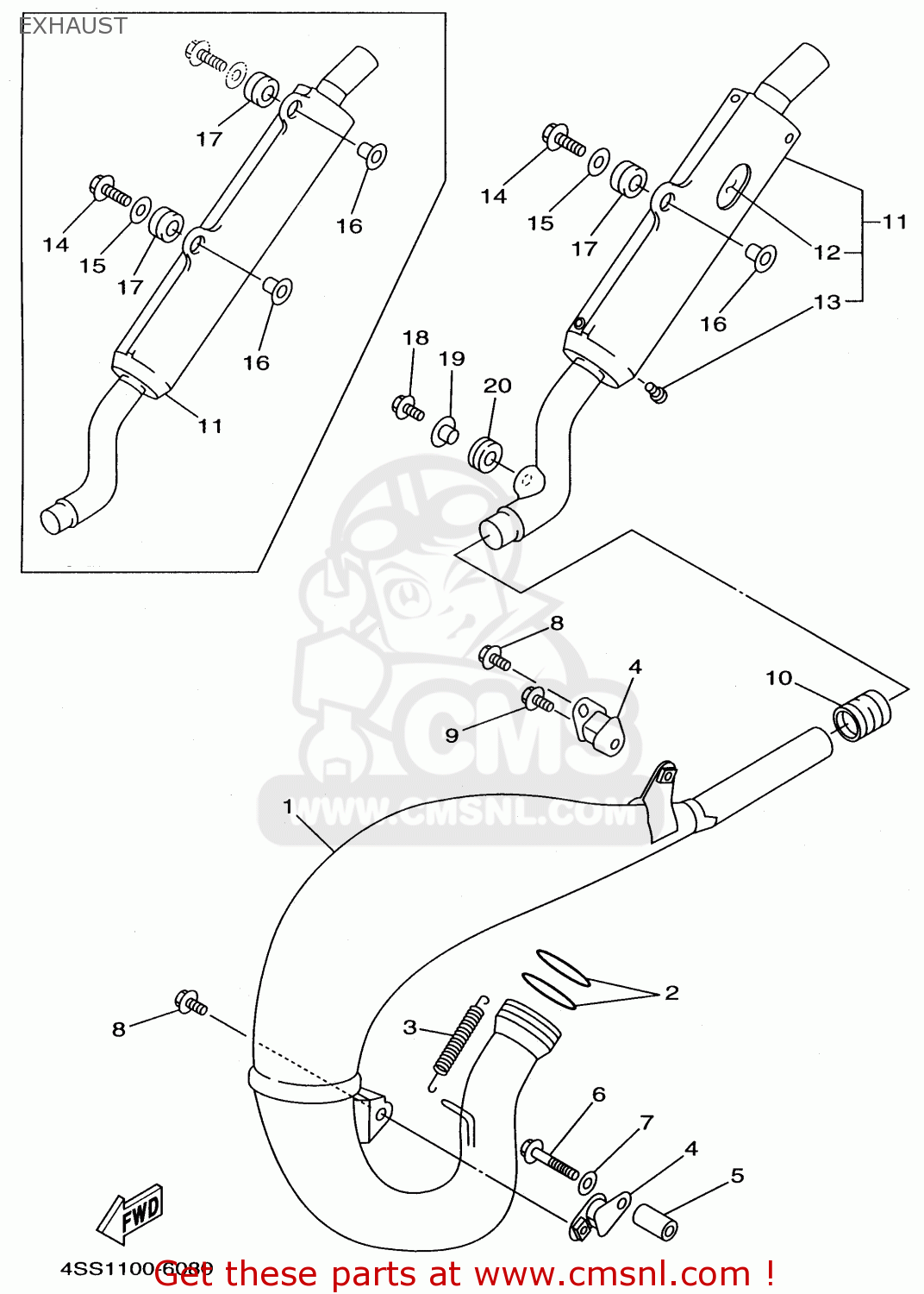 Yamaha YZ1251 1996 (T) USA EXHAUST buy original EXHAUST spares online