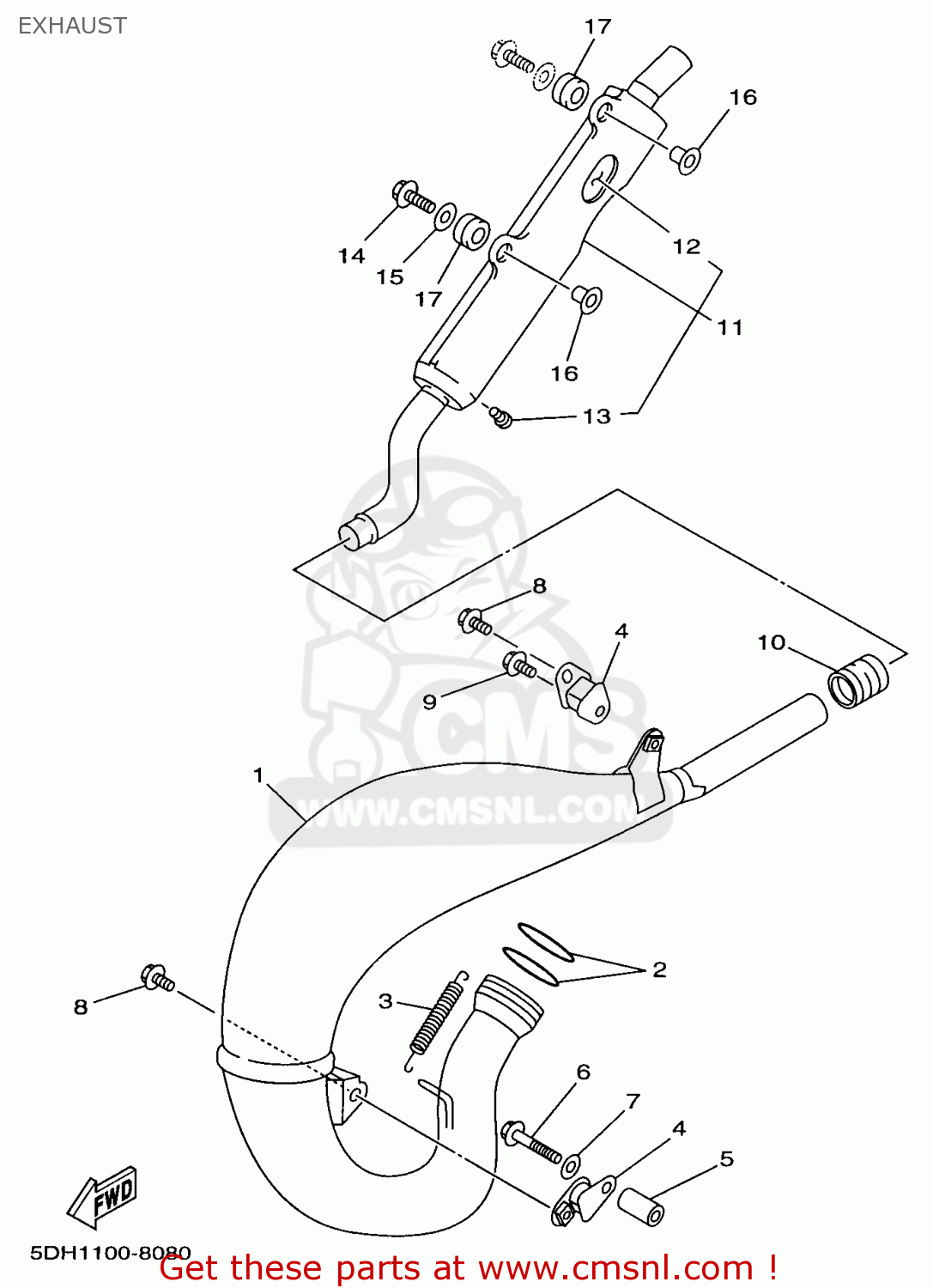 Yamaha YZ125-1 1998 (W) USA EXHAUST - buy original EXHAUST spares online