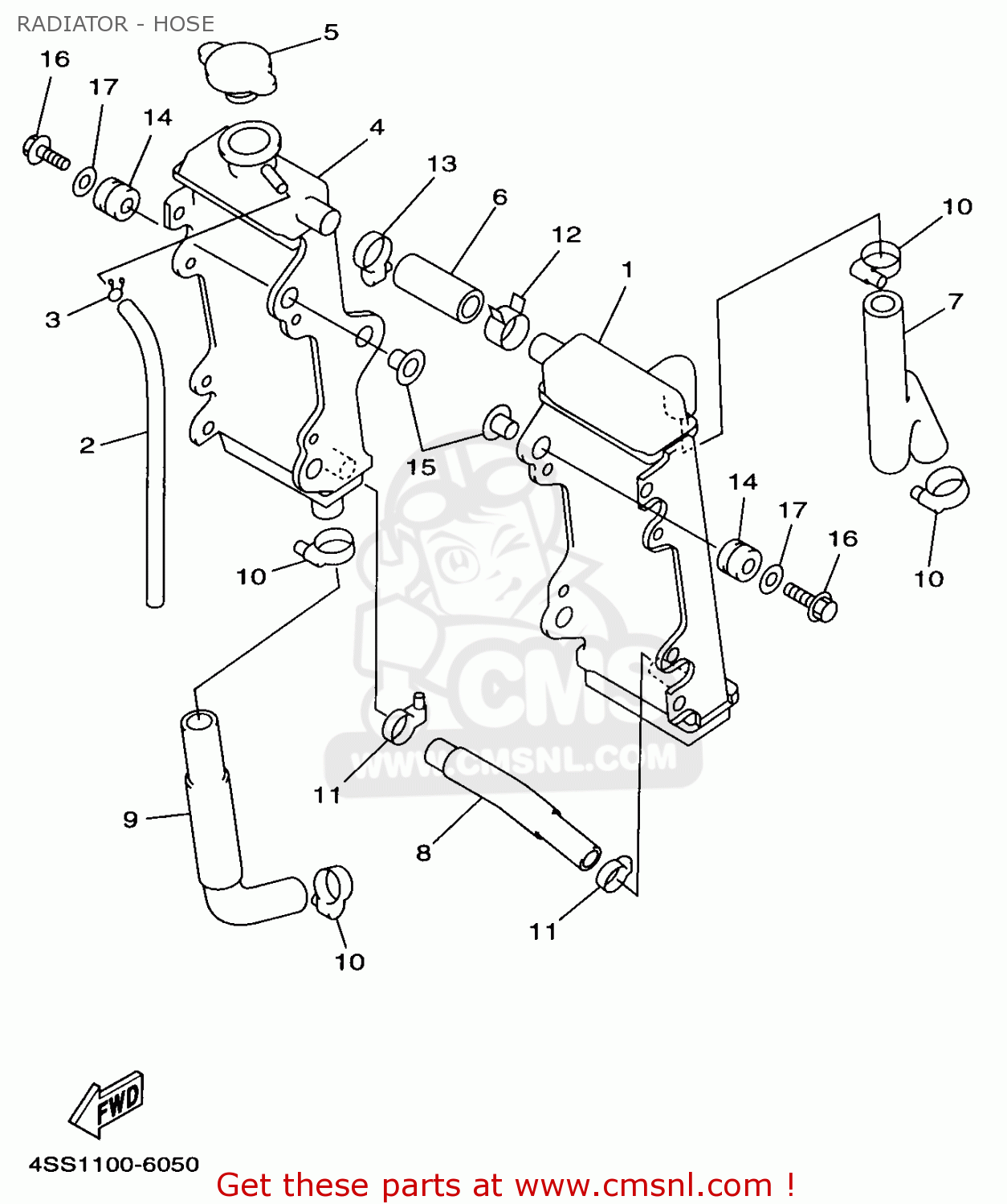 Yamaha YZ1251 1998 (W) USA RADIATOR HOSE buy original RADIATOR HOSE spares online