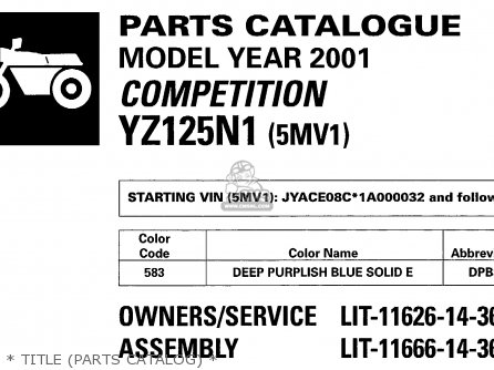 * TITLE (PARTS CATALOG) * - YZ125-1 2001 (1) USA