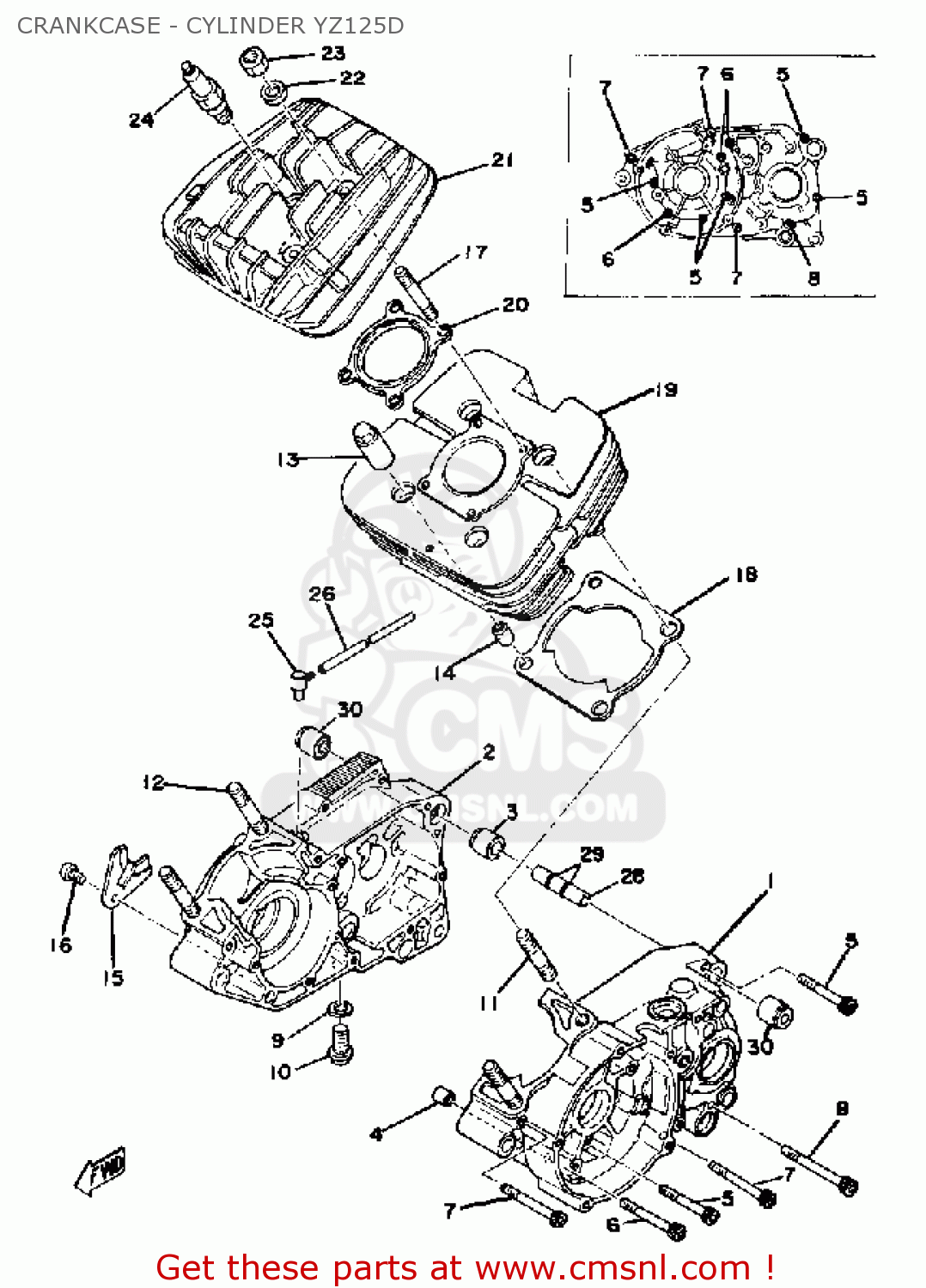 Yamaha YZ125 1977 USA CRANKCASE - CYLINDER YZ125D - Buy Original ...