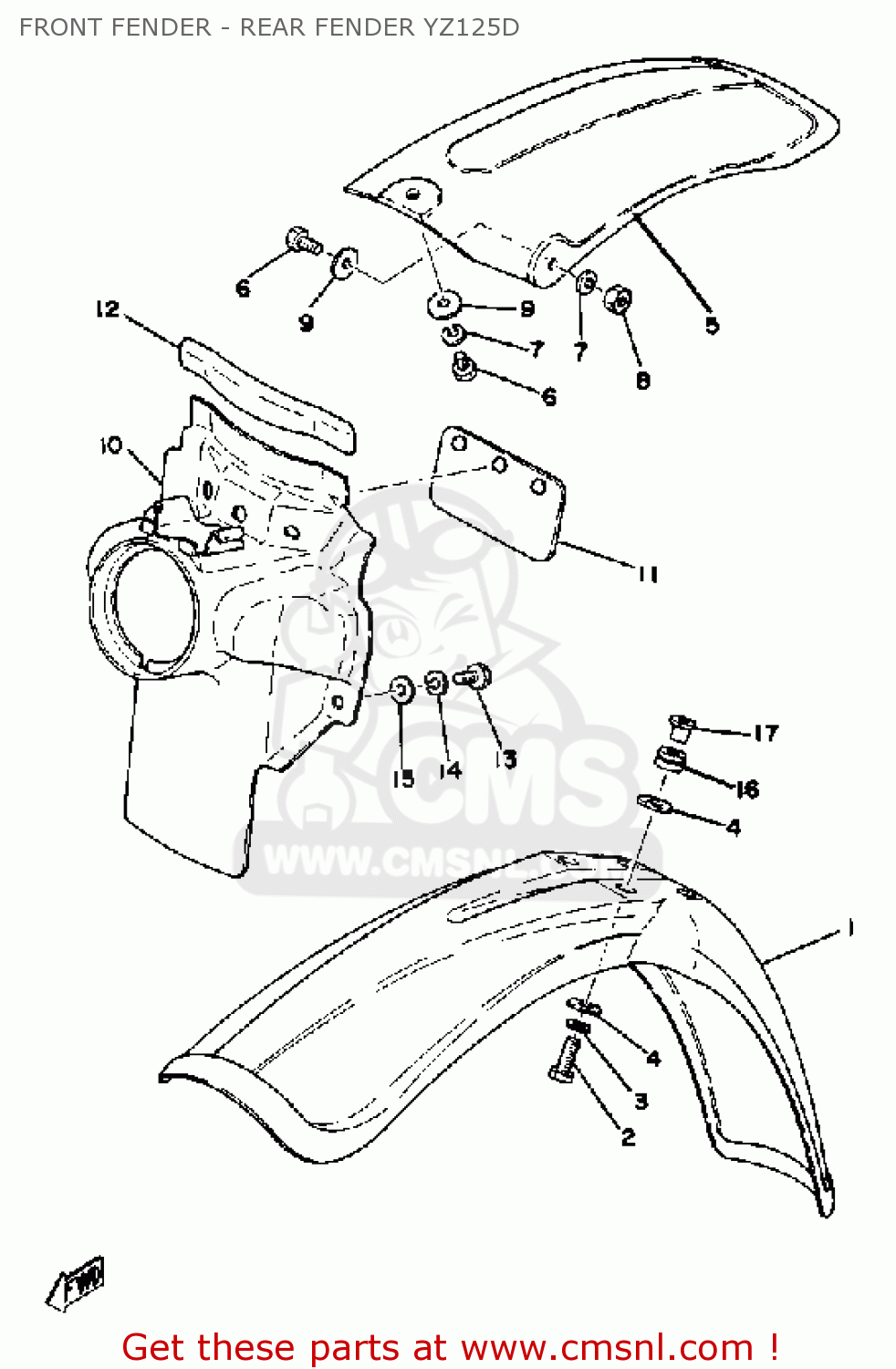 Yamaha YZ125 1977 USA FRONT FENDER - REAR FENDER YZ125D - Buy Original ...