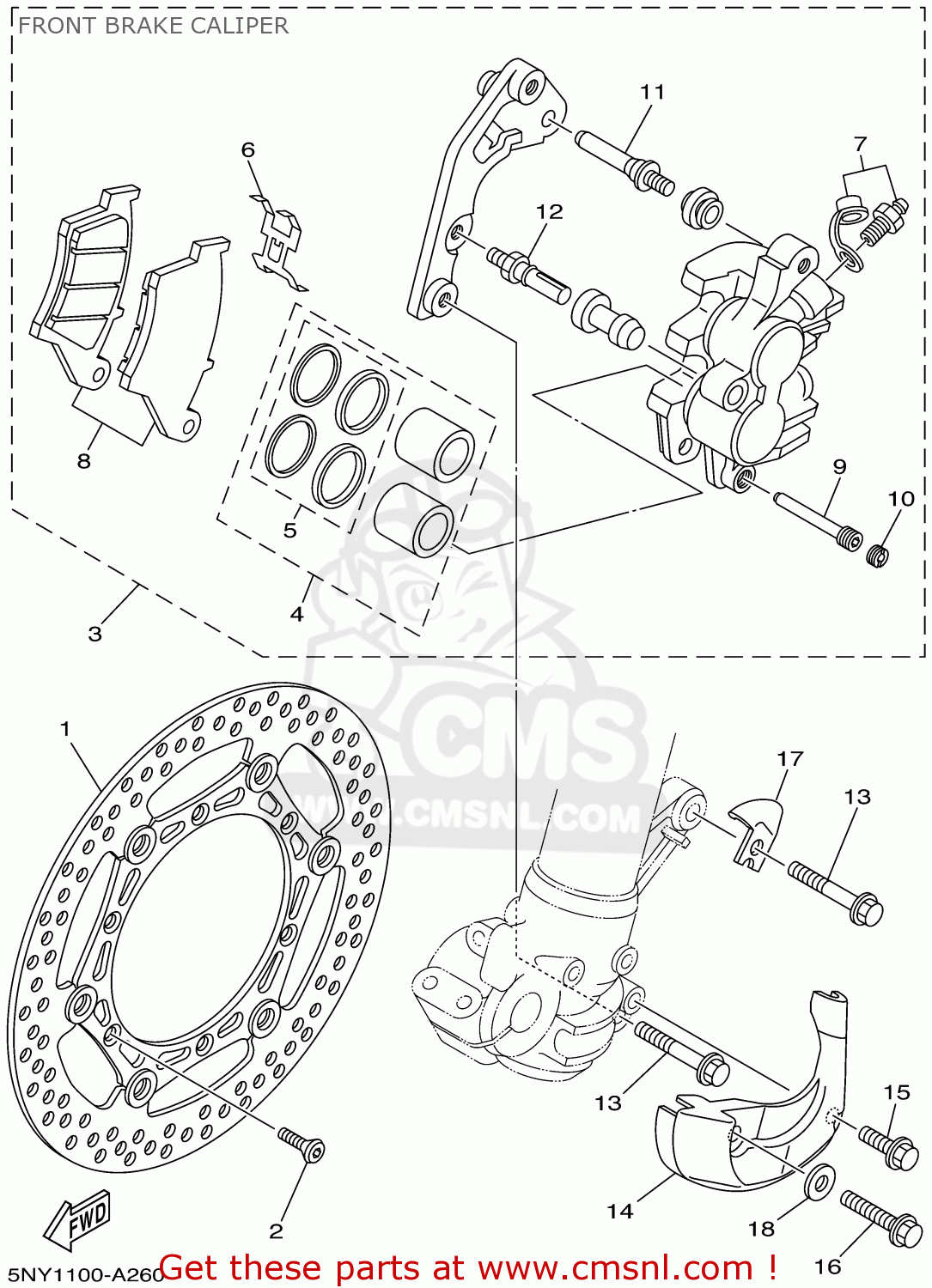 Yamaha YZ125 2002 (2) USA FRONT BRAKE CALIPER - buy original FRONT 