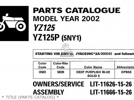 * TITLE (PARTS CATALOG) * - YZ125 2002 (2) USA