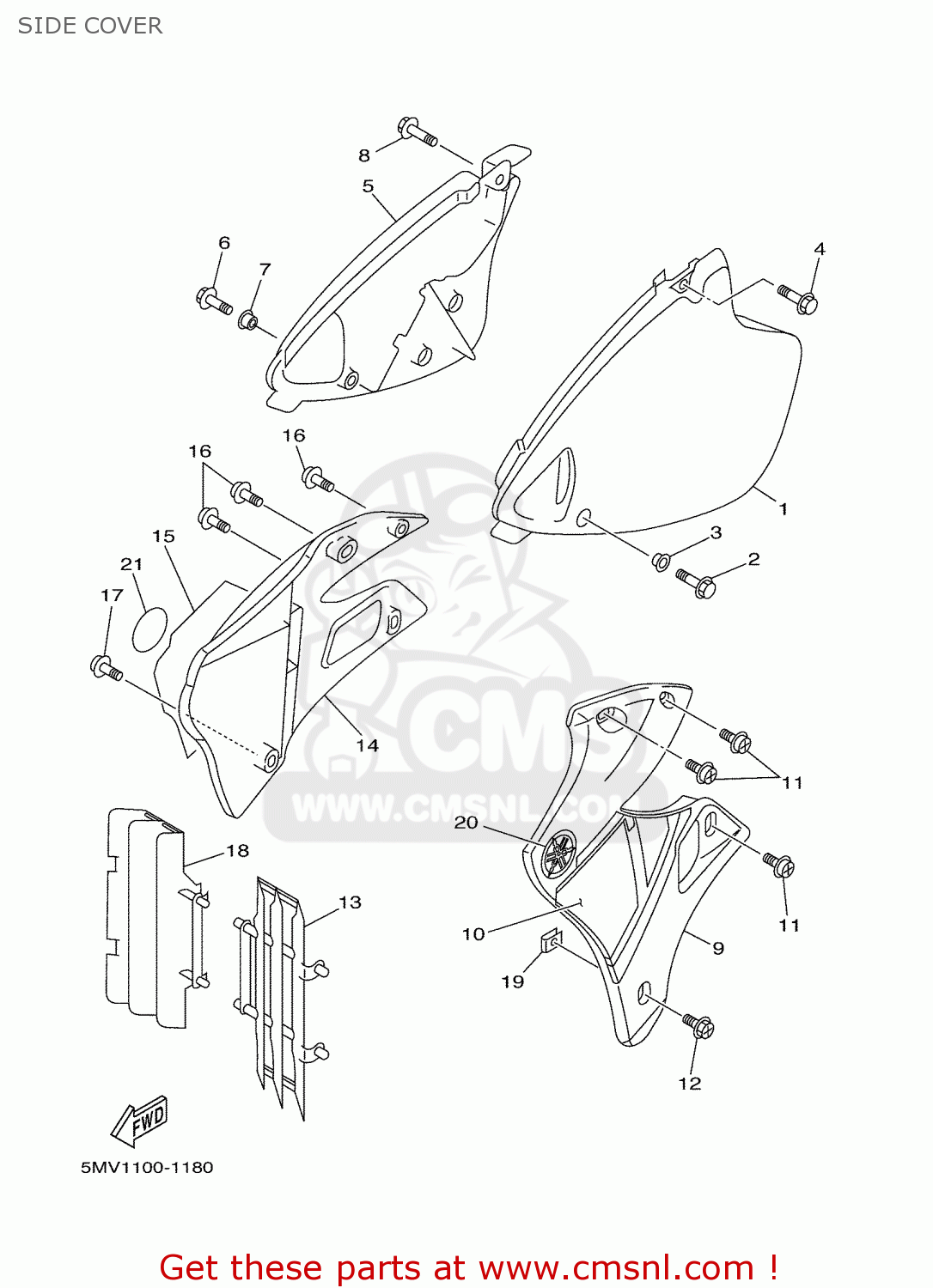 Yamaha YZ125N 2001 5MV4 NEW ZEALAND 115MV-100E2 SIDE COVER - buy ...