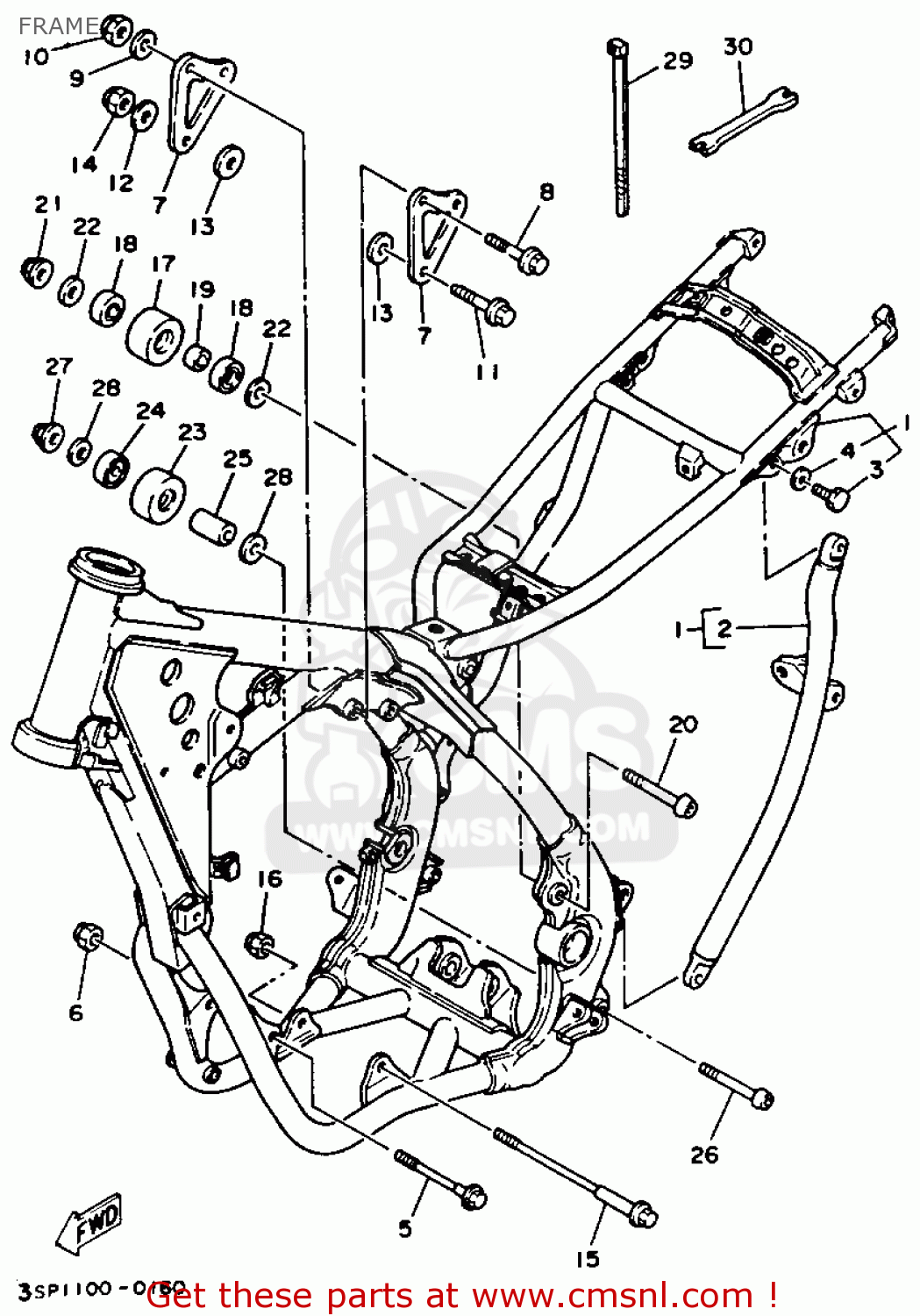 Yamaha YZ250-1 1990 (L) USA FRAME - buy original FRAME spares online