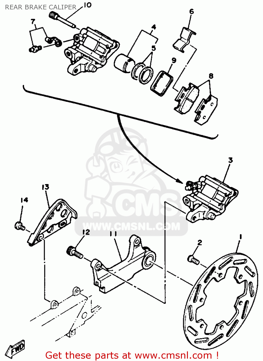 Yamaha YZ2501 1990 (L) USA REAR BRAKE CALIPER buy original REAR