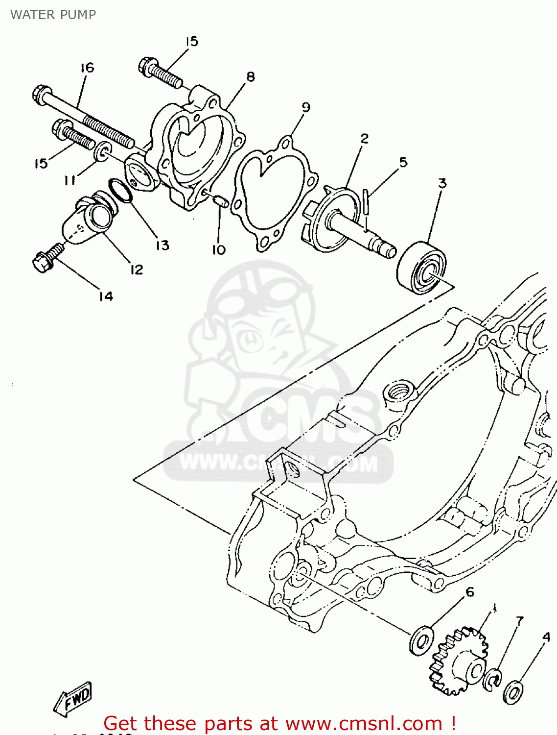 Yamaha YZ2501 1993 (P) USA WATER PUMP buy original WATER PUMP spares online