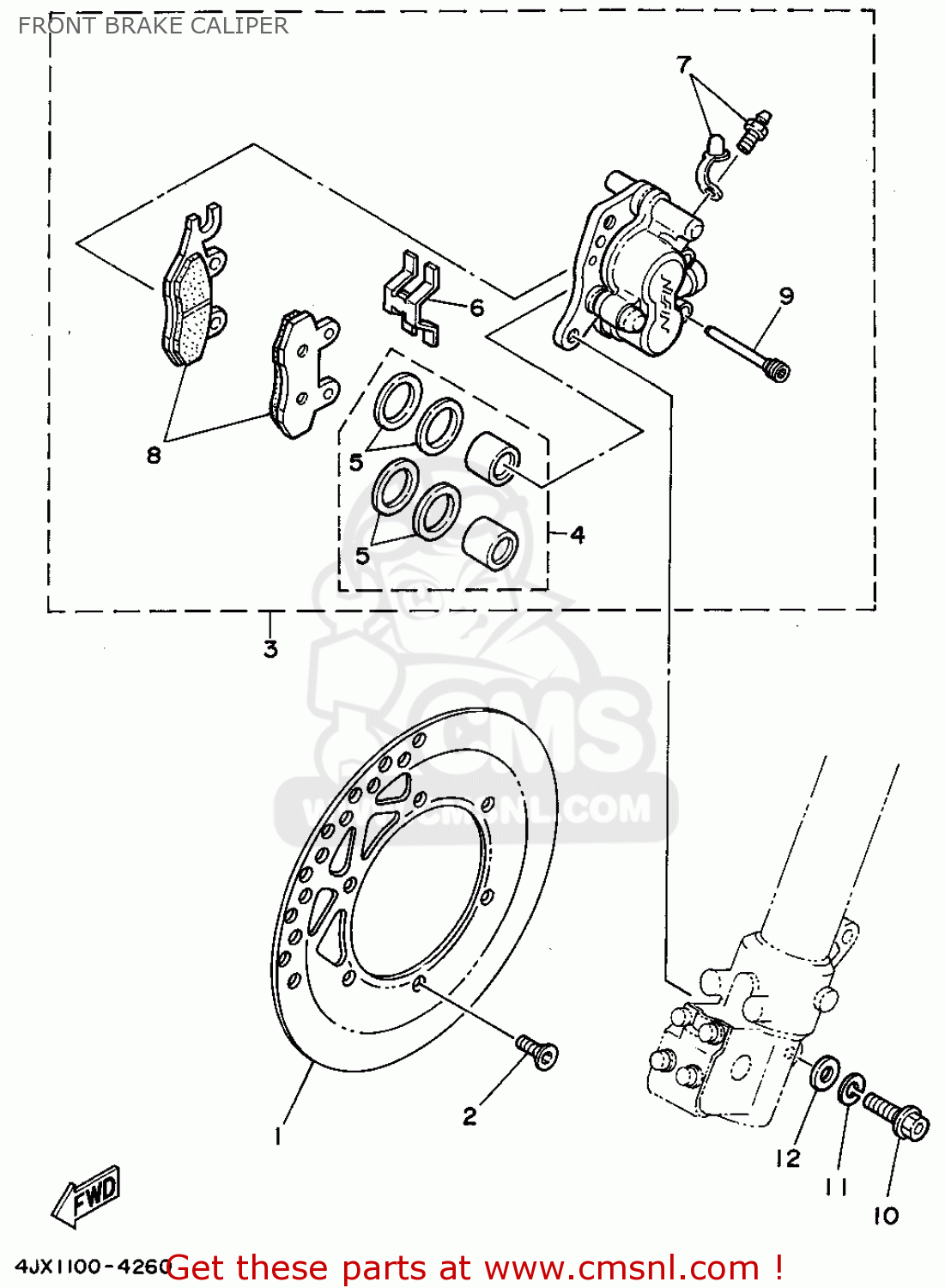 Yamaha YZ2501 1994 (R) USA FRONT BRAKE CALIPER buy original FRONT