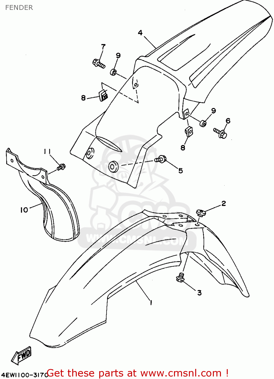 Yamaha YZ250-1 1995 (S) USA FENDER - buy original FENDER spares online