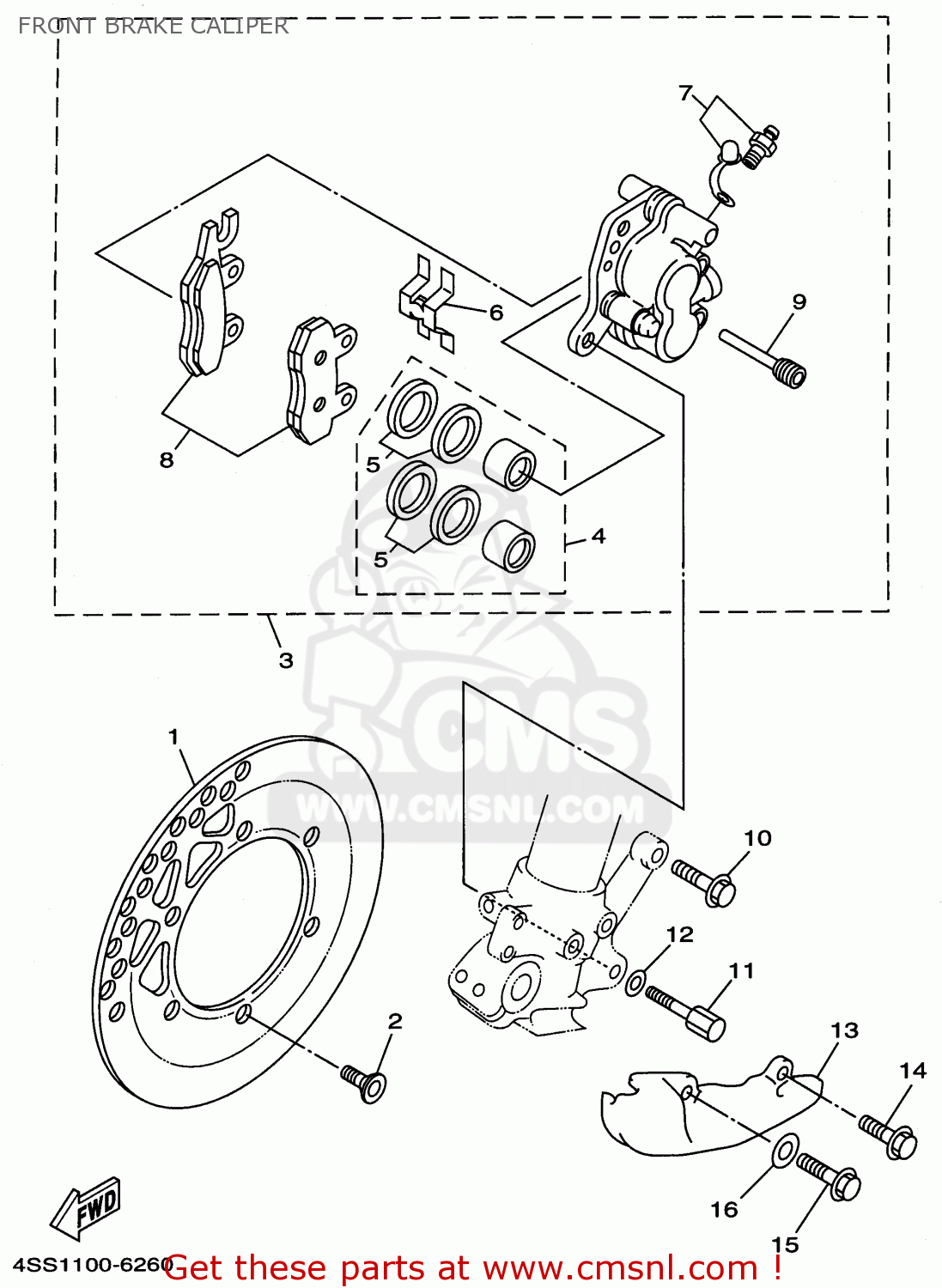 Yamaha YZ250-1 1996 (T) USA FRONT BRAKE CALIPER - buy original FRONT ...