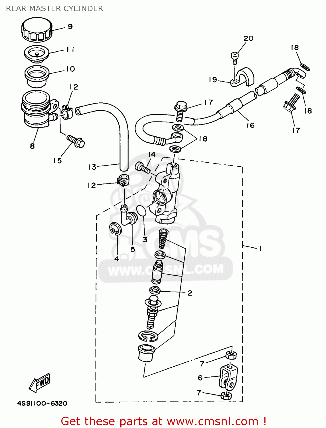 Yamaha YZ2501 1997 (V) USA REAR MASTER CYLINDER buy original REAR