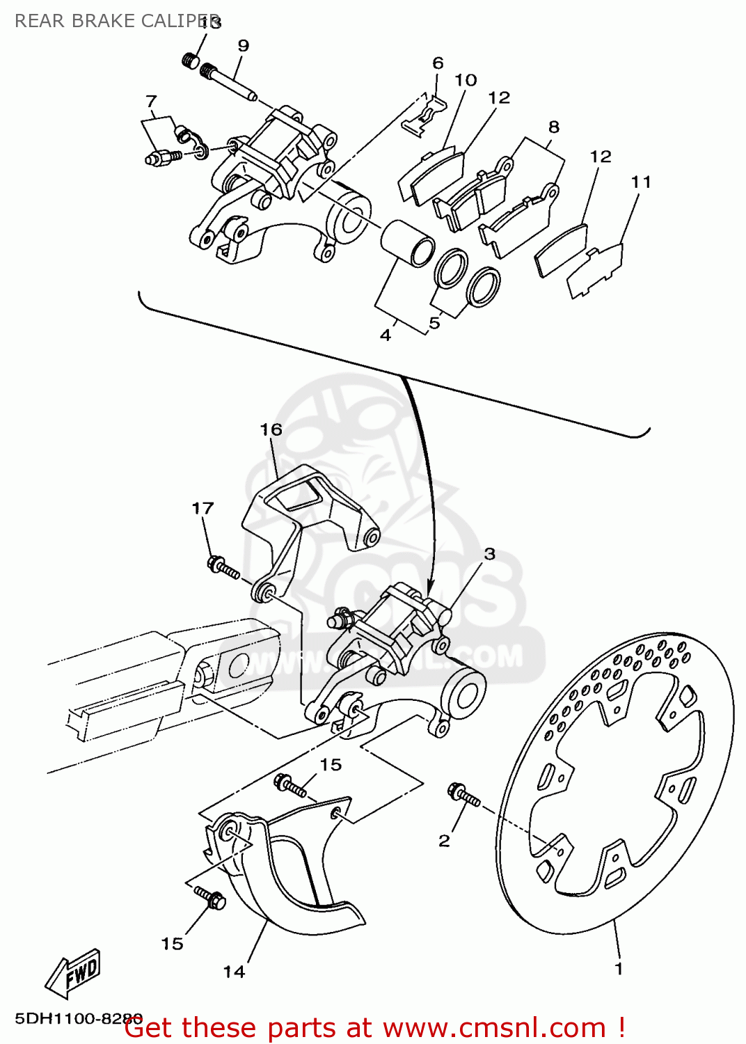 Yamaha YZ2501 1998 (W) USA REAR BRAKE CALIPER buy original REAR