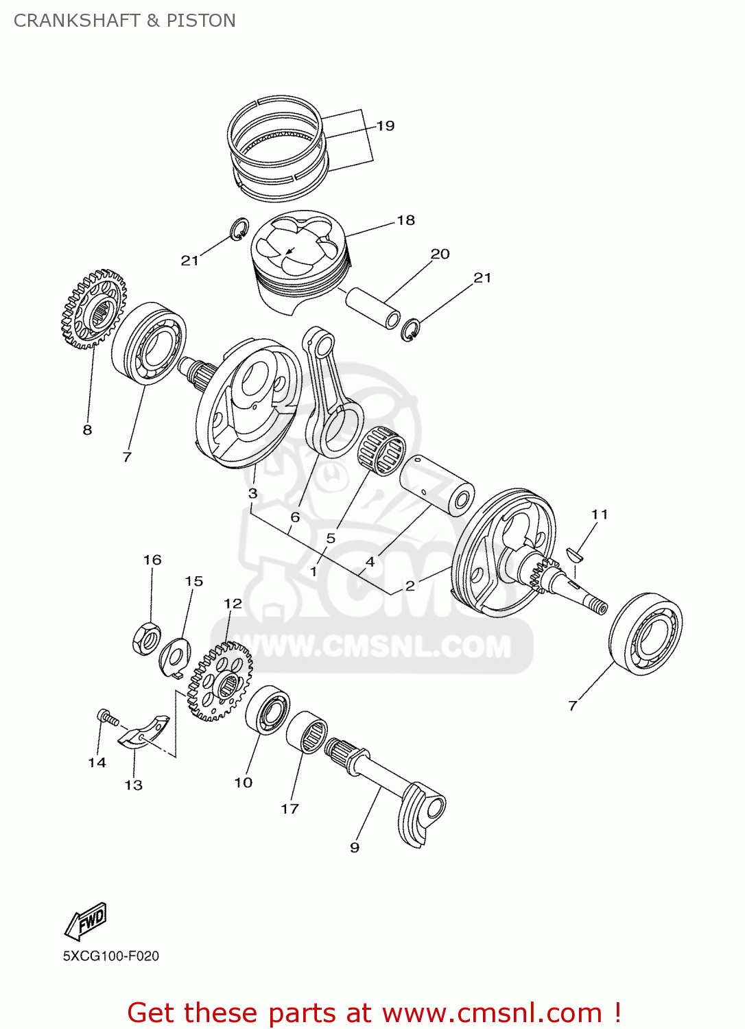 Yamaha YZ250F 2007 5XCH EUROPE 1F5XC100E1 CRANKSHAFT & PISTON buy