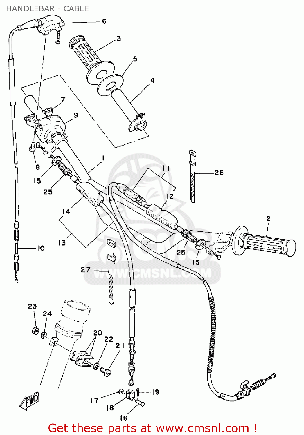 Yamaha YZ465 1980 (A) USA HANDLEBAR - CABLE - buy original HANDLEBAR ...