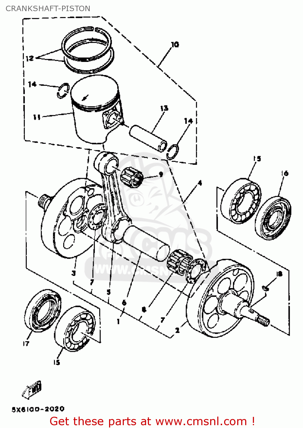 Yamaha YZ490 COMPETITION 1983 (D) USA CRANKSHAFT-PISTON - buy original ...