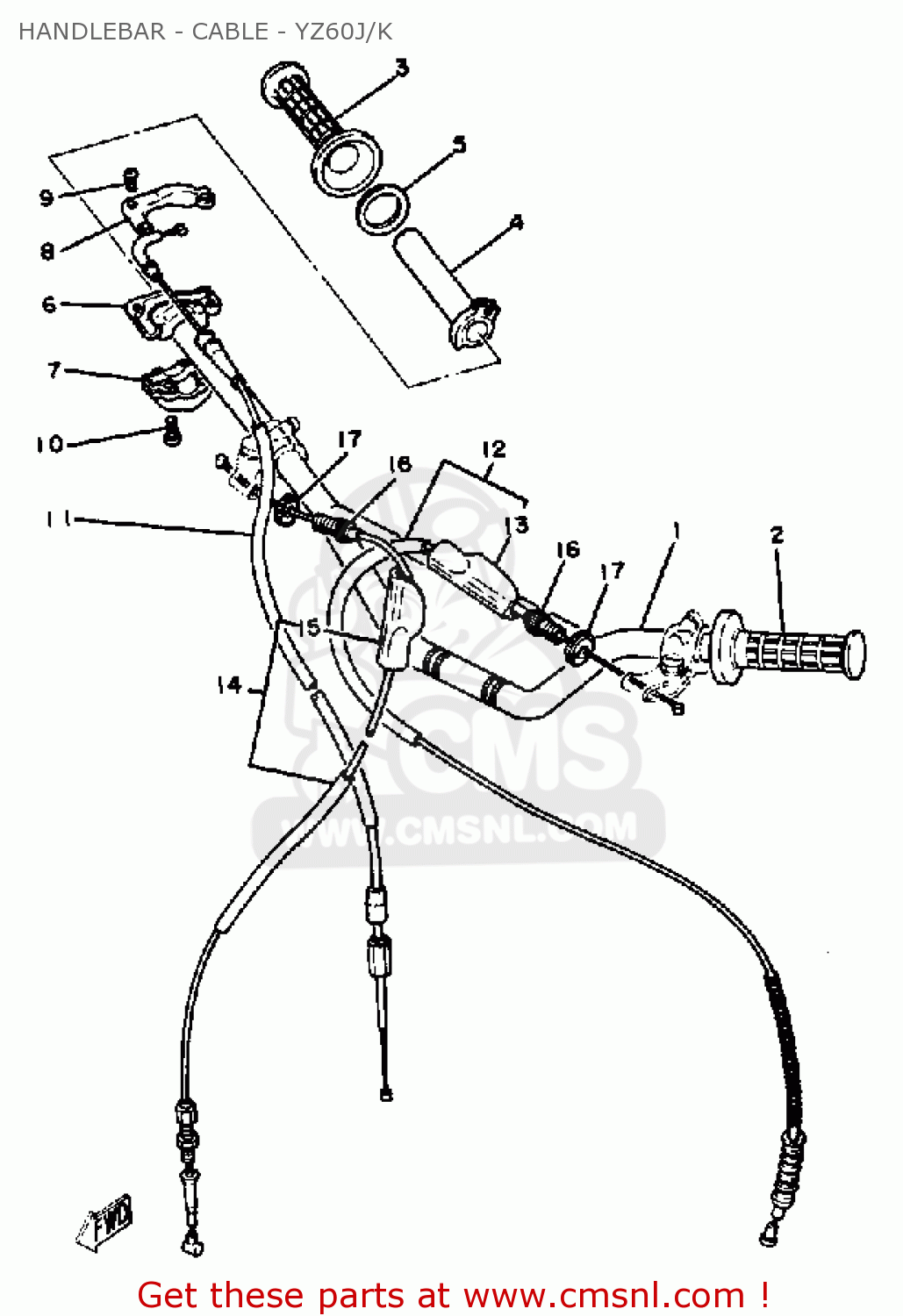 Yamaha YZ60 COMPETITION 1983 (D) USA HANDLEBAR - CABLE - YZ60J/K - buy ...