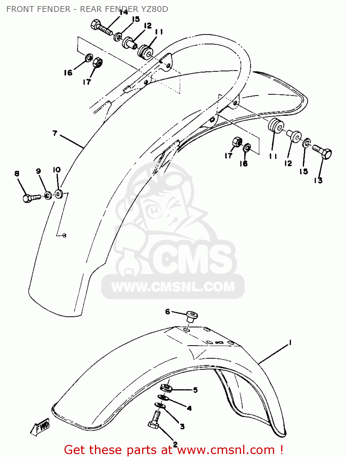 Yamaha YZ80 COMPETITION 1977 USA FRONT FENDER - REAR FENDER YZ80D - buy ...