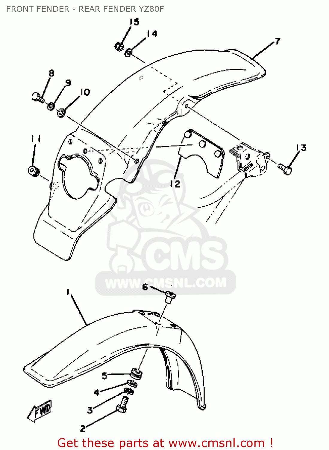 Yamaha YZ80 COMPETITION 1979 USA FRONT FENDER - REAR FENDER YZ80F - buy ...