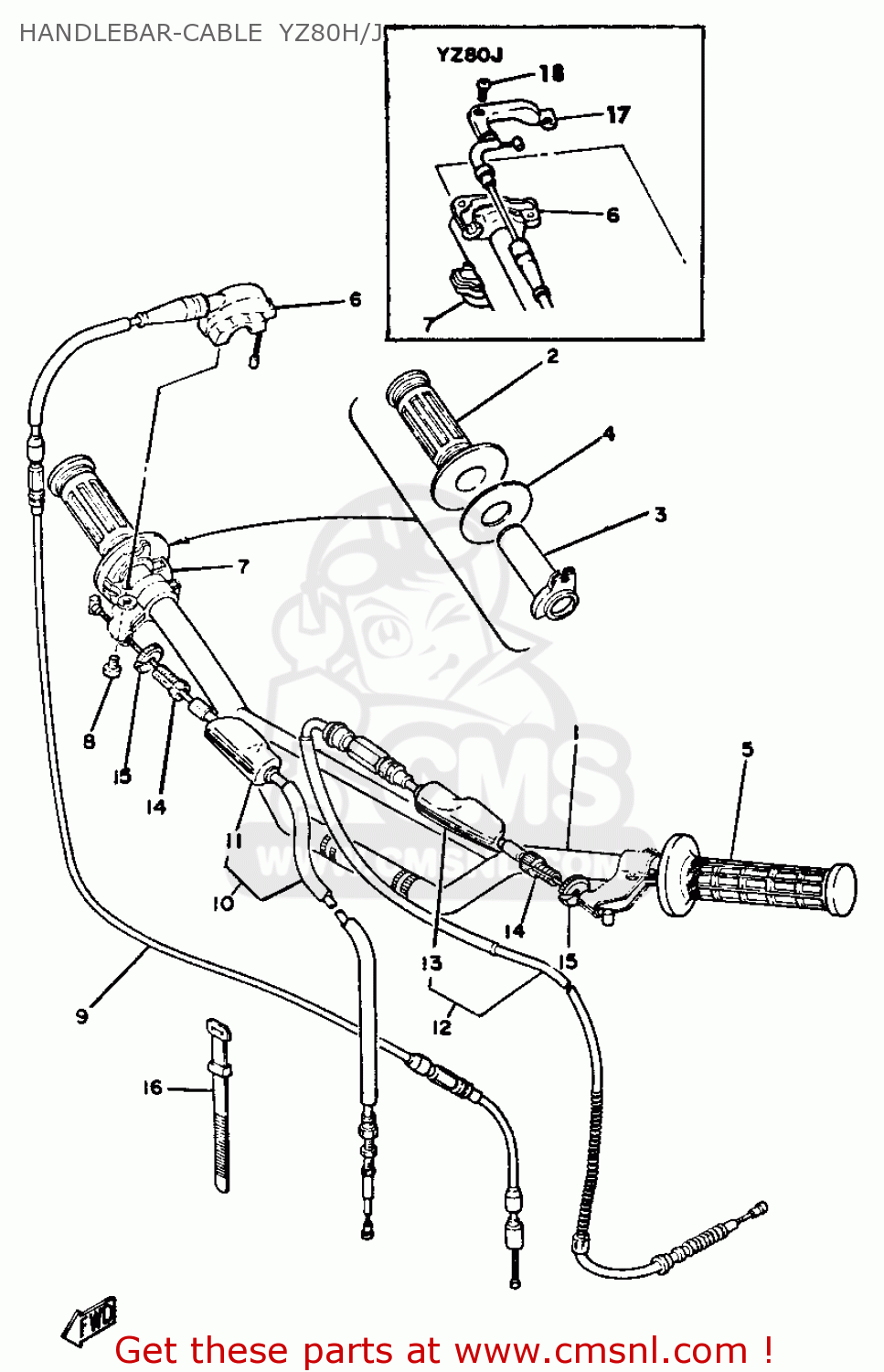 Yamaha YZ80 COMPETITION 1981 (B) USA HANDLEBAR-CABLE YZ80H/J - buy ...