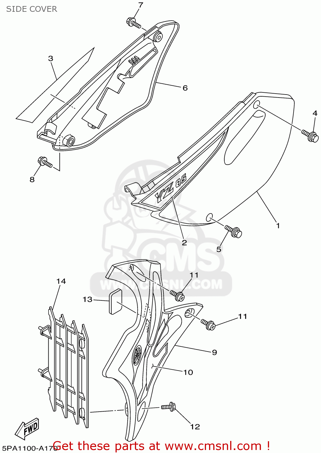 Yamaha YZ85 2002 (2) USA SIDE COVER - buy original SIDE COVER spares online