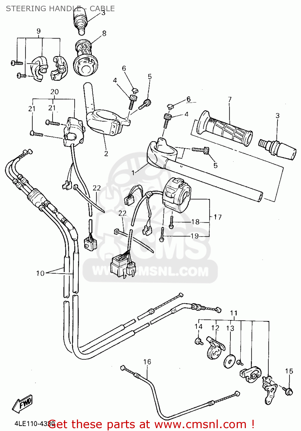 Yamaha YZF750R 1994 (R) USA STEERING HANDLE - CABLE - buy original ...