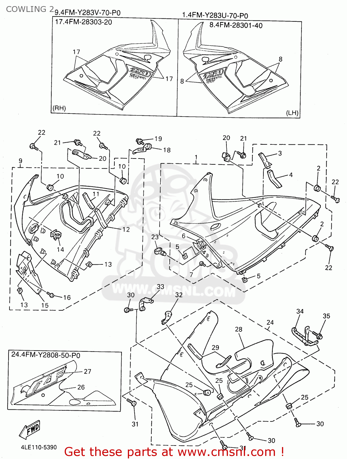 Yamaha YZF750R 1996 (T) USA COWLING 2 - buy original COWLING 2 spares ...