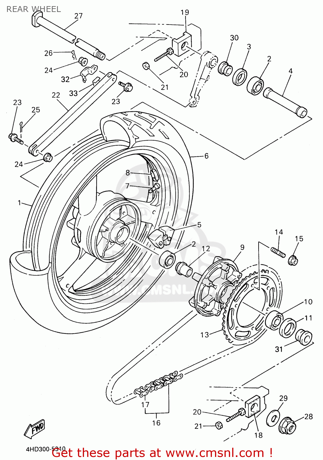 Yamaha YZF750R 1996 (T) USA REAR WHEEL - buy original REAR WHEEL spares ...