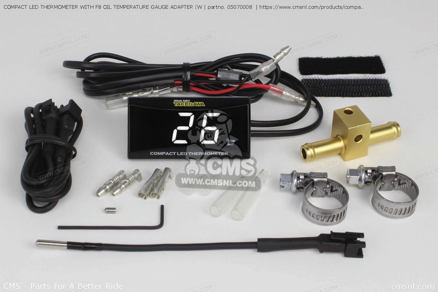 05070008 Compact Led Thermometer With F8 Oil Temperature Gauge Adapter