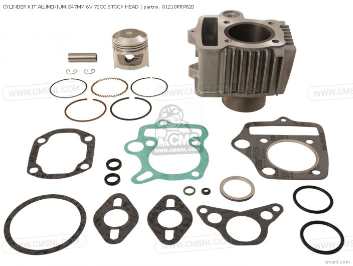 Honda CYLINDER KIT ALUMINIUM 47MM 6V 72CC STOCK HEAD 01210RRP820