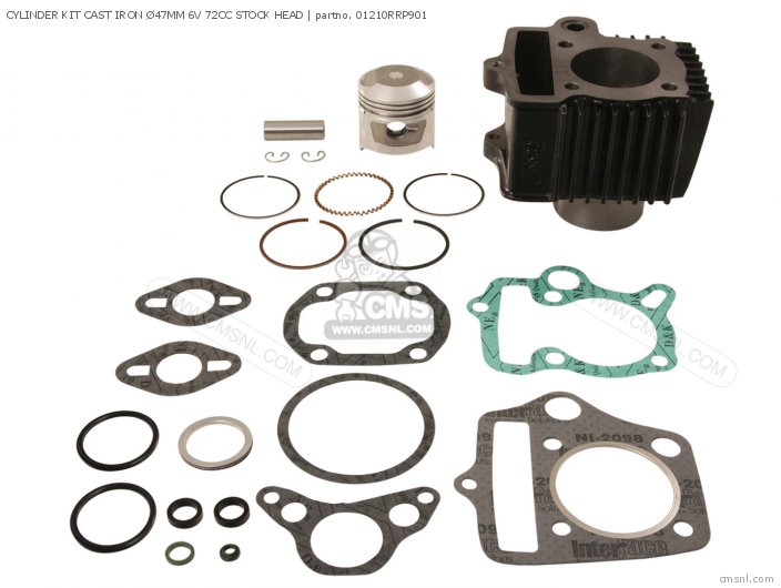 Honda CYLINDER KIT CAST IRON 47MM 6V 72CC STOCK HEAD 01210RRP901