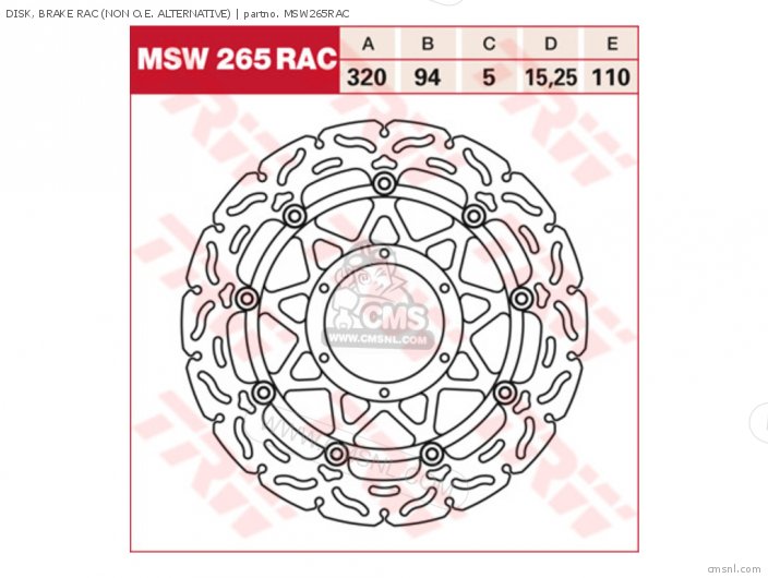 MSW265RAC: DISK, BRAKE RAC Honda - buy the MSW265RAC at CMSNL