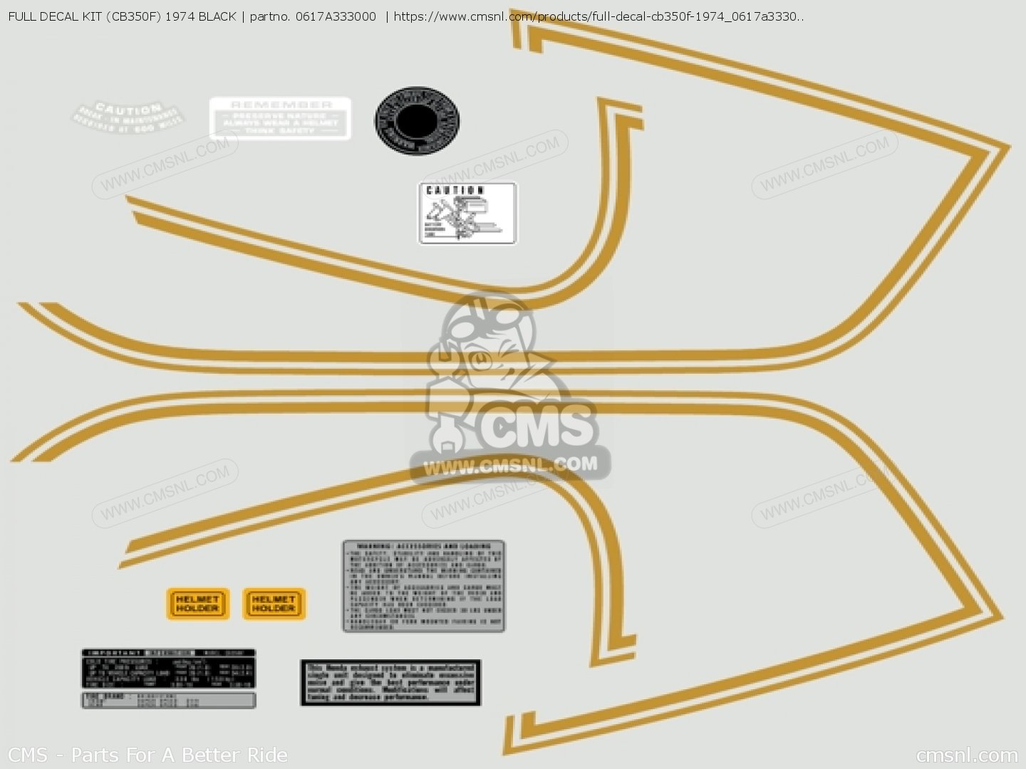 0617a333000 Full Decal Kit Cb350f 1974 Black Honda Buy The 0617a