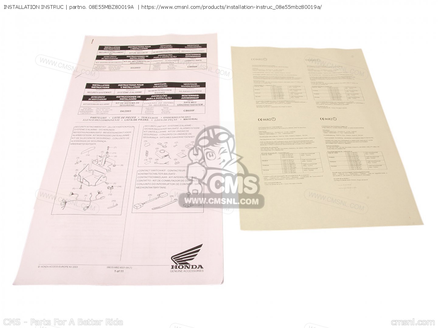08E55MBZ80019A Installation Instruc Honda buy the 08E55MBZ80019A
