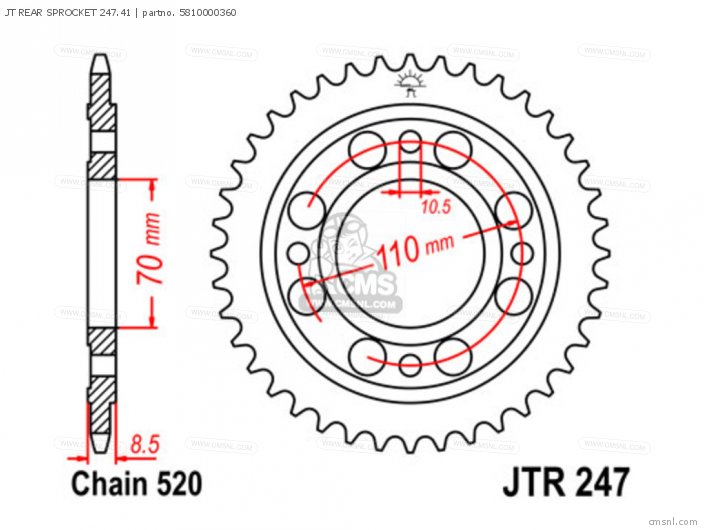 Tsubaki JT REAR SPROCKET 247.41 5810000360 Tsubaki JT REAR SPROCKET 247.41 5810000360