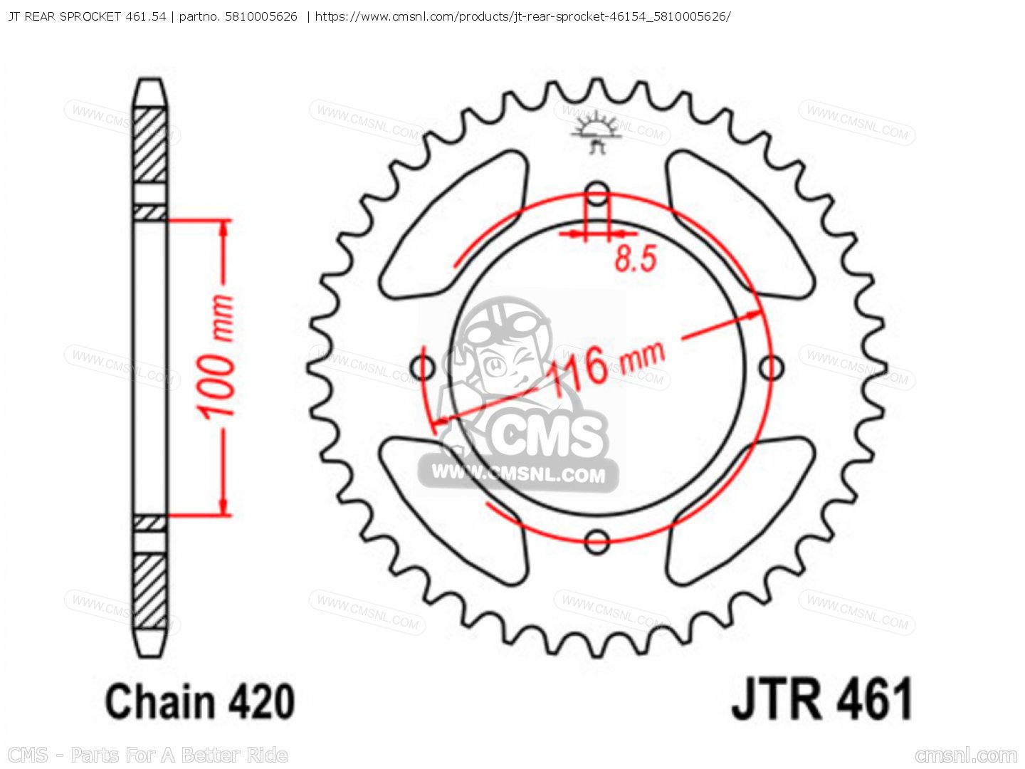 JT REAR SPROCKET 461.54 for Tsubaki - order at CMSNL