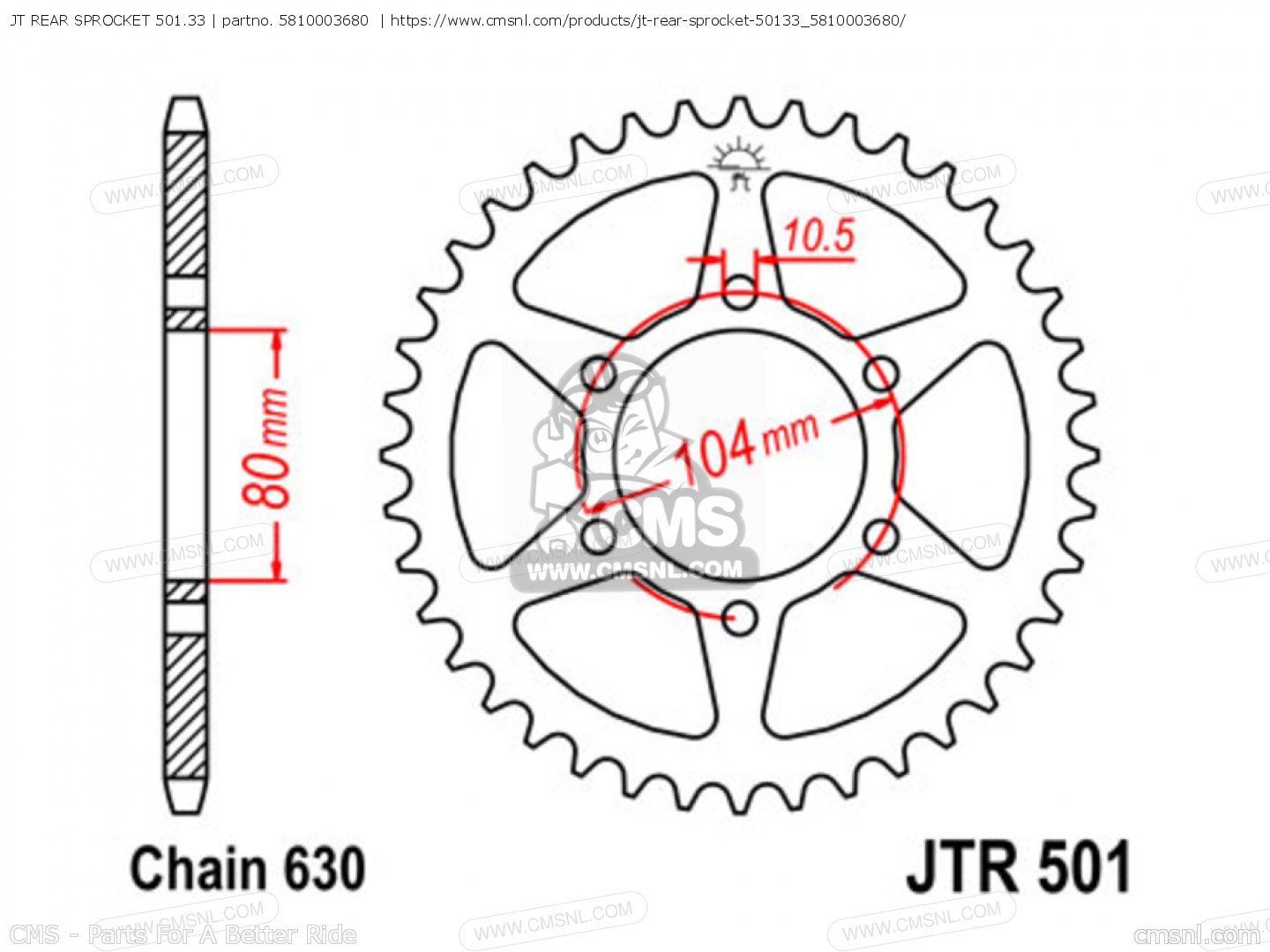 JT REAR SPROCKET 501.33 for KZ1000A2 KZ1000 1978 CANADA order at CMSNL