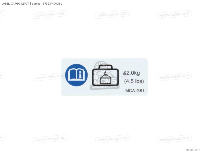 Honda LABEL,CARGO LIMIT 87523MCAG61