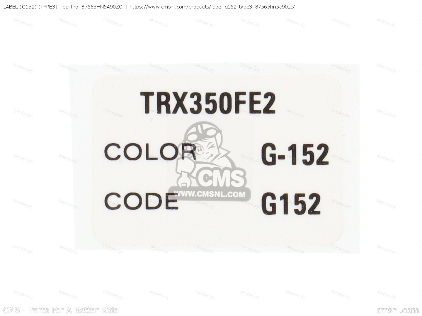 87565HN5A90ZC Label (g152) (type3) Honda buy the 87565HN5A90ZC at