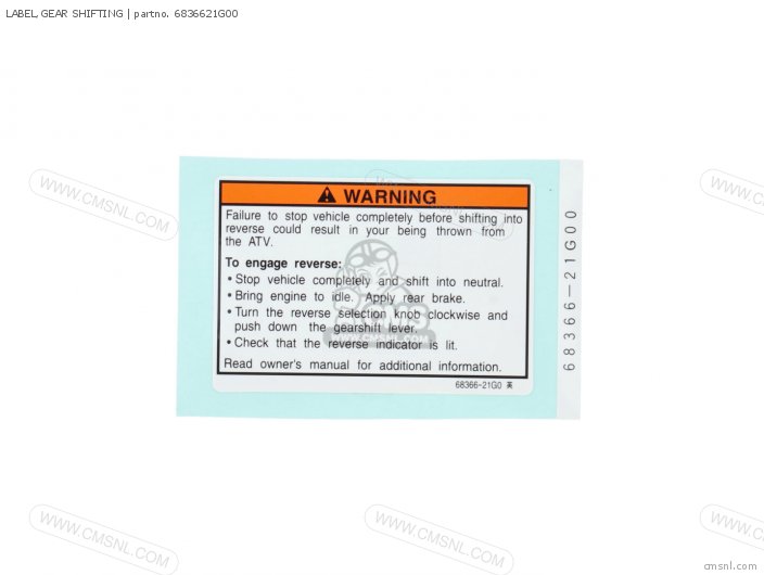 Suzuki LABEL,GEAR SHIFTING 6836621G00