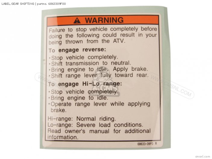 Suzuki LABEL,GEAR SHIFTING 6863309F00