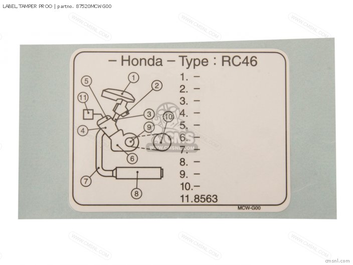 Honda LABEL,TAMPER PROO 87520MCWG00