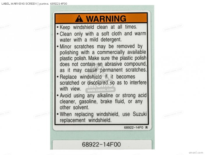 Suzuki LABEL,WARNING SCREEN 6892214F00